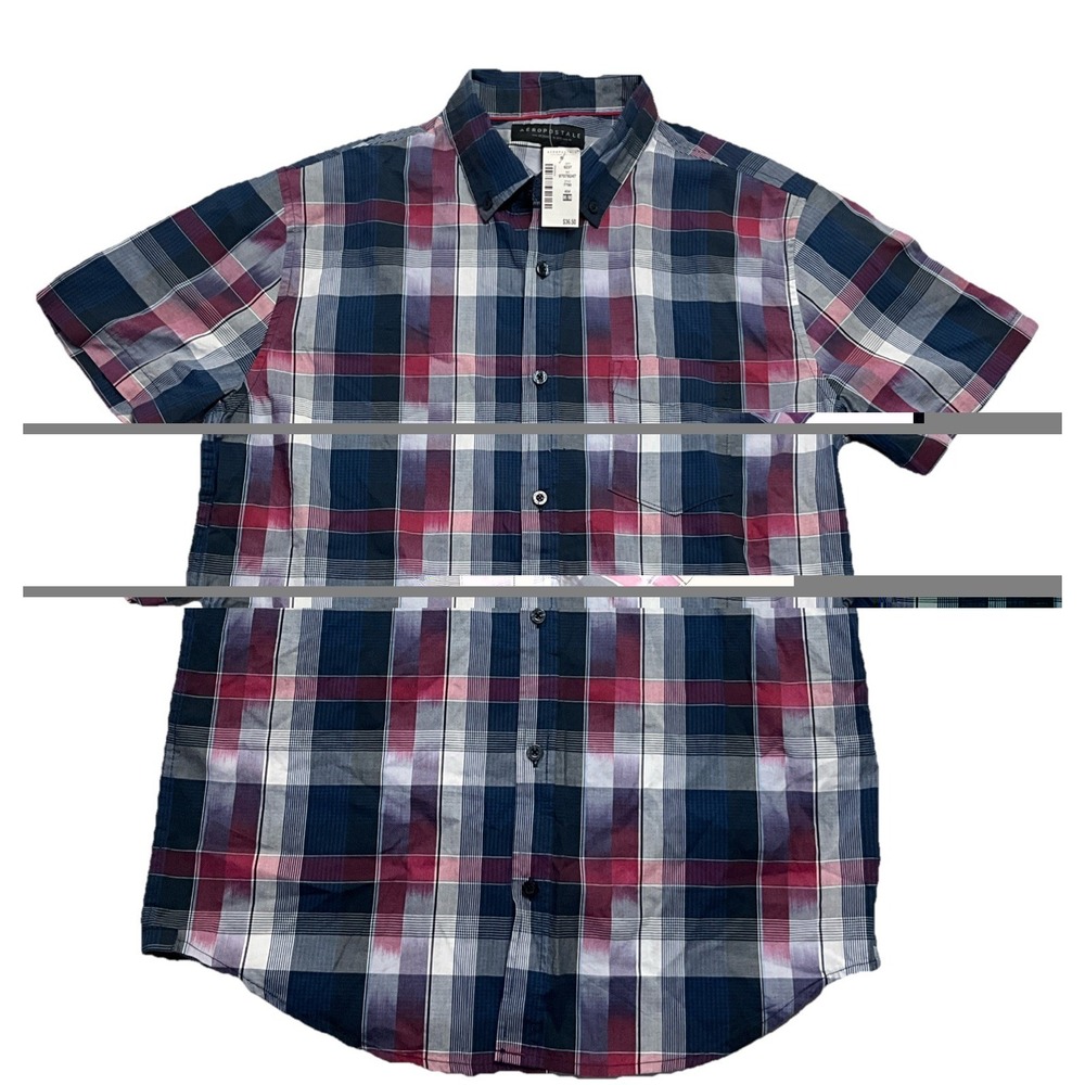 Aeropostale Men's Multicolor Stripped Short Sleeve Full Buttoned Up Polo Shirt M